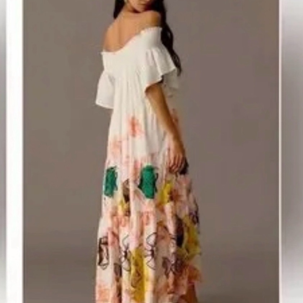 Anthropologie Strapless Dress with Floral and Fish Print